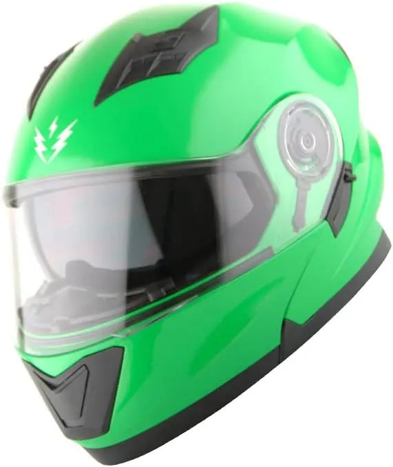 1Storm New Motorcycle Bike Modular Full Face Helmet Dual Visor Sun Shield: Glossy Green
