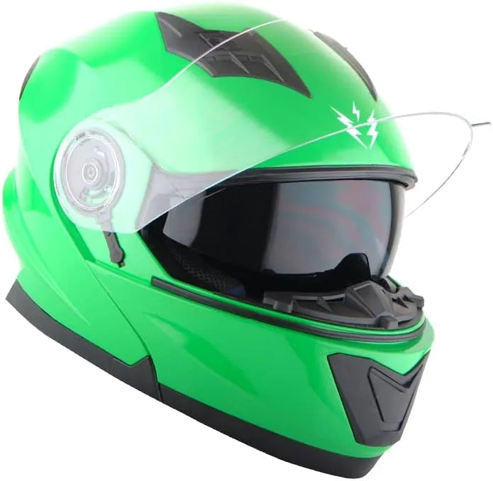 1Storm New Motorcycle Bike Modular Full Face Helmet Dual Visor Sun Shield: Glossy Green