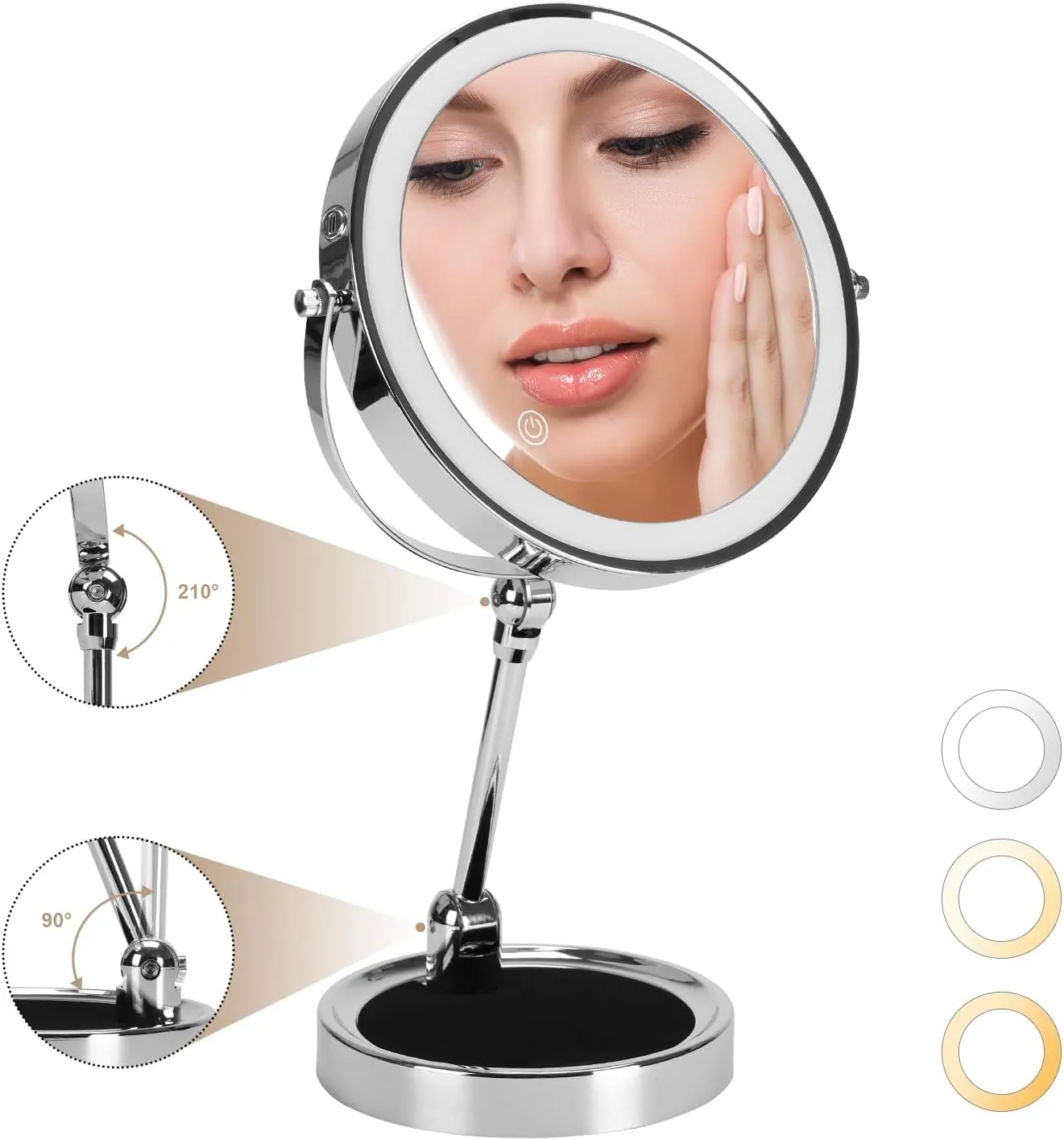 1X/10X Folding Lighted Magnifying Makeup Mirror, Vanity Mirror, Adjustable Double Sided Mirror, 8 inch