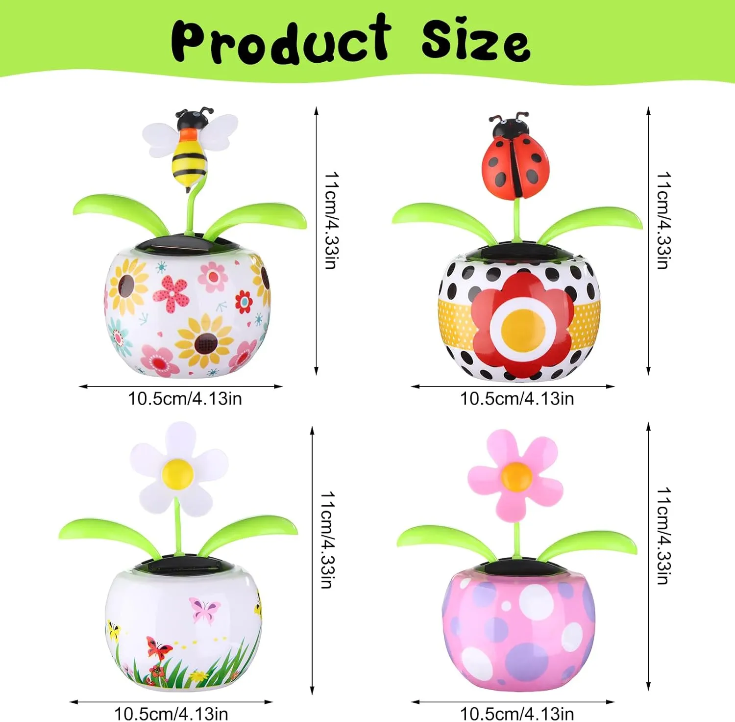 4 Solar Dancing Bee Toy Solar Powered Dancing Sun Flower in Colorful Pots Swinging Ladybug Shape Flip Flap Animated Bobblehead Dancer Window Rose Sun Catcher Car Dashboard Decor