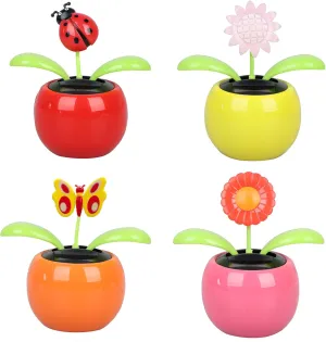 4 Solar Dancing Sunflower Toy Solar Powered Dancing Ladybug in Colorful Pots Swinging Butterfly Flip Flap Animated Bobblehead Dancer Window Sun Catcher Car Dashboard Decor Portable Suncatchers