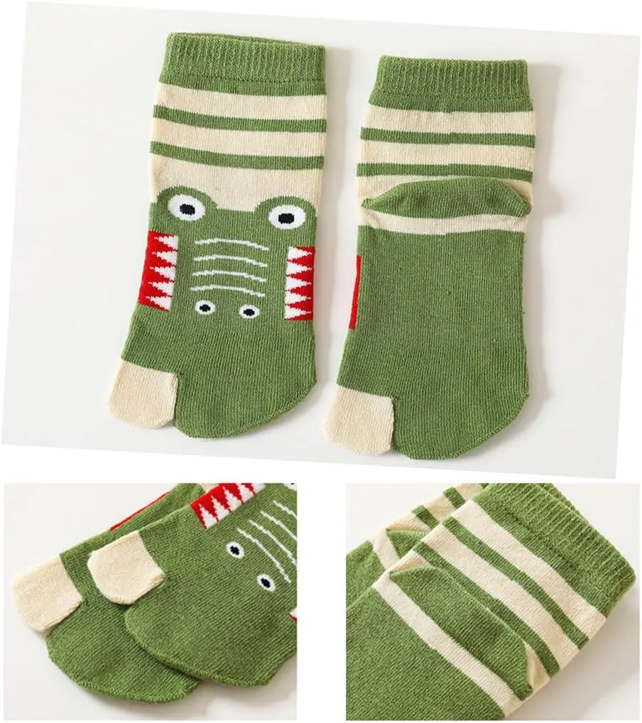 5 Pairs Kids Cotton Two Big Toe Tabi Flip Flops V Socks Cute Cartoon Animals Socks for Boys Girls 3-12 Years