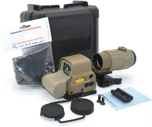 558 5X Sight Combo 558 Green/Red Dot Holographic Sight Scope   5X Magnifying Glass, Quick Release Holographic Rollover Multiplier, for 20mm Rail Mount