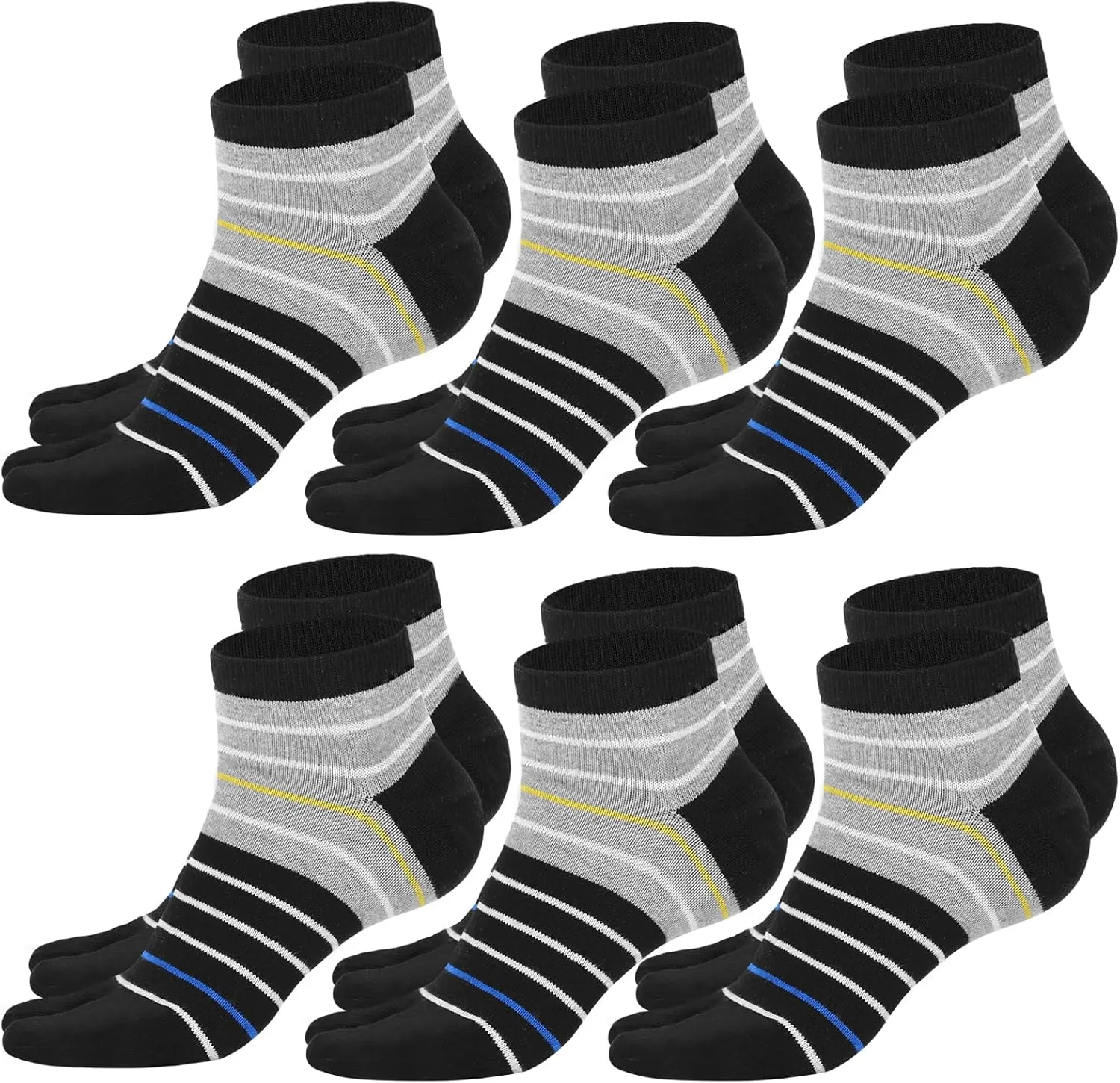 6 Pairs Men's Tabi Socks Flip Flop Split Toe Cotton Socks for Men Athletic Wicking