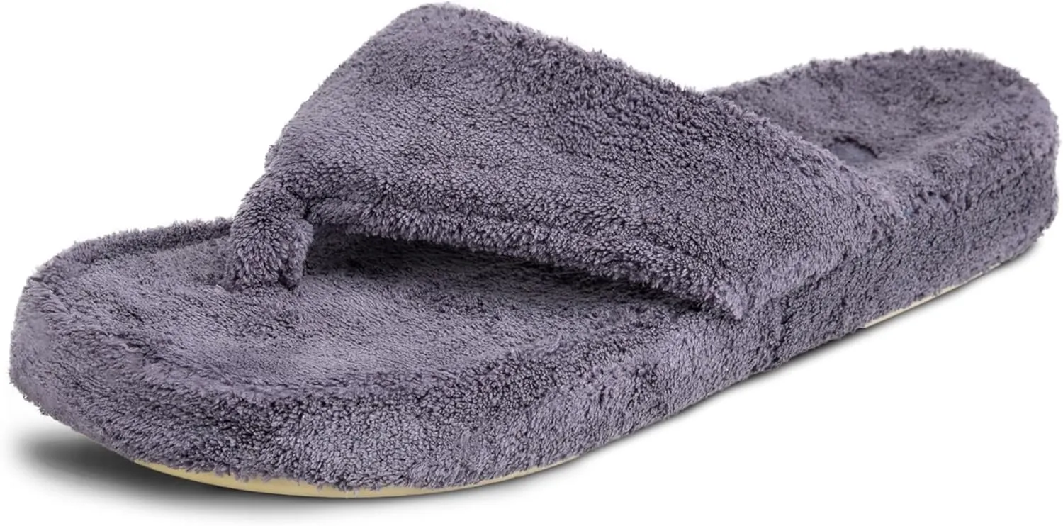 Acorn Women's Spa Thong Slippers with Cloud Contour Comfort - Arch Support and Plush Fluffy Terry Lining, Perfect for Beach, Camping, Poolside, or Bathroom Wear