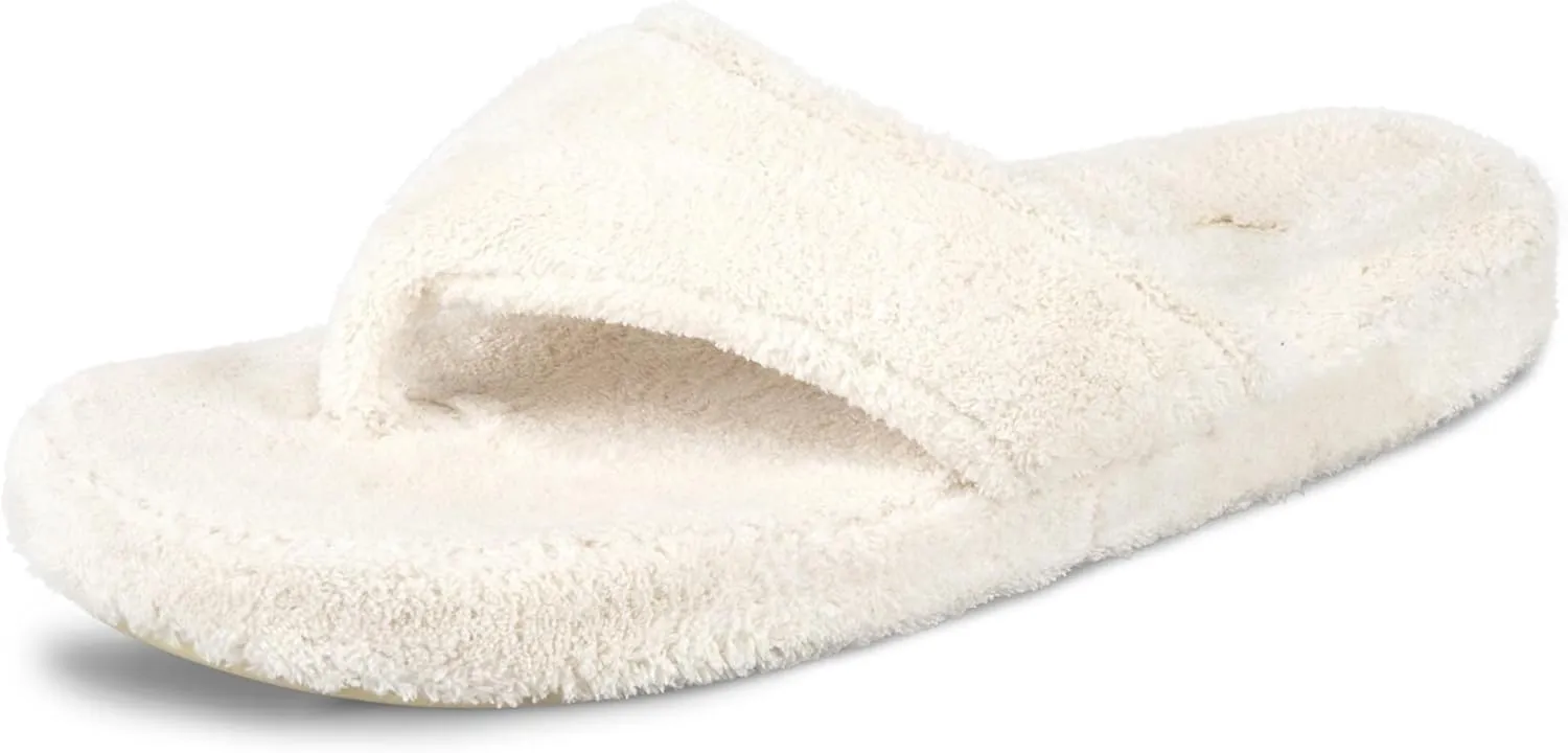 Acorn Women's Spa Thong Slippers with Cloud Contour Comfort - Arch Support and Plush Fluffy Terry Lining, Perfect for Beach, Camping, Poolside, or Bathroom Wear
