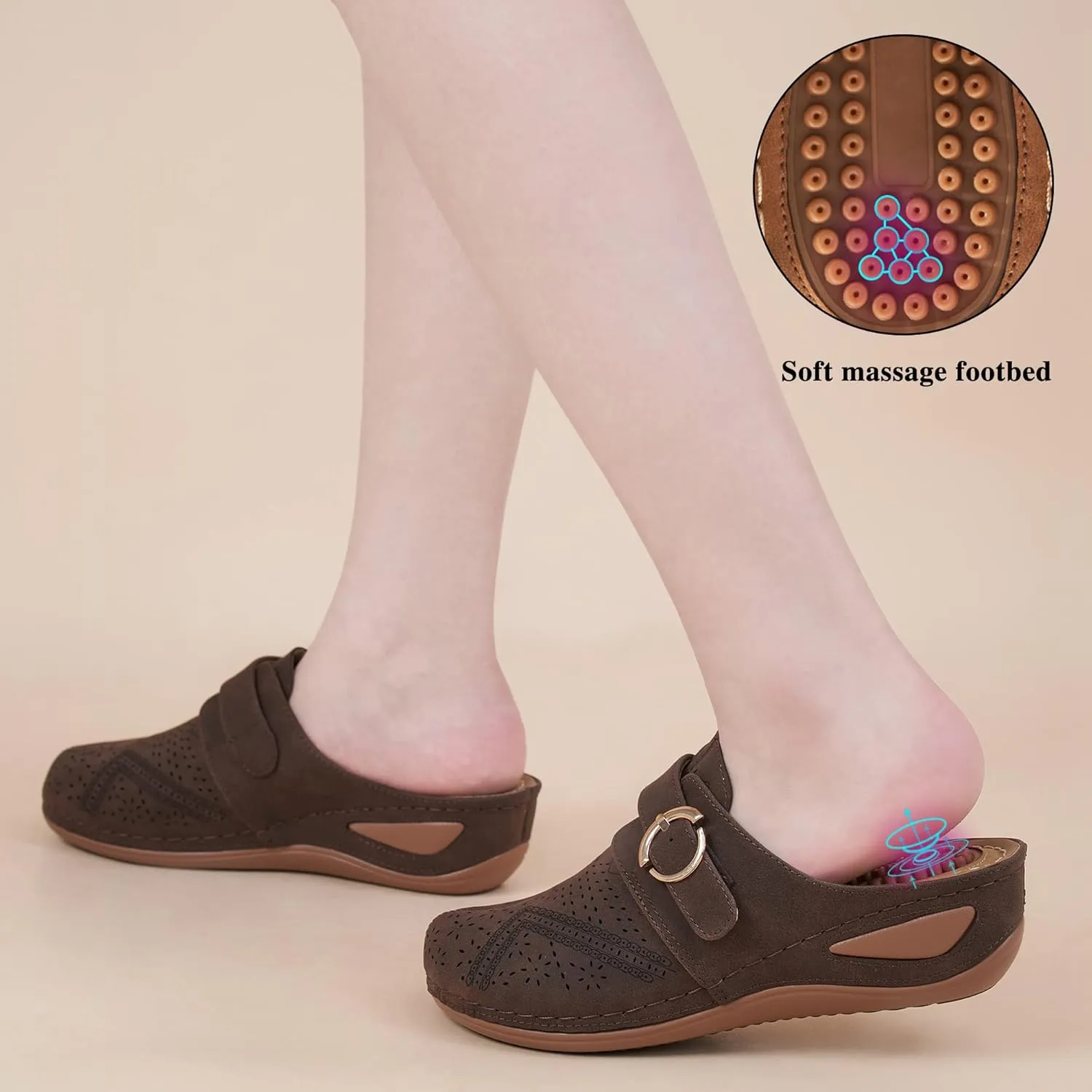 Alicegana Mules for Women Comfort Closed Toe Sandals Summer Slip on Wedge with Adjustable Hook Loop