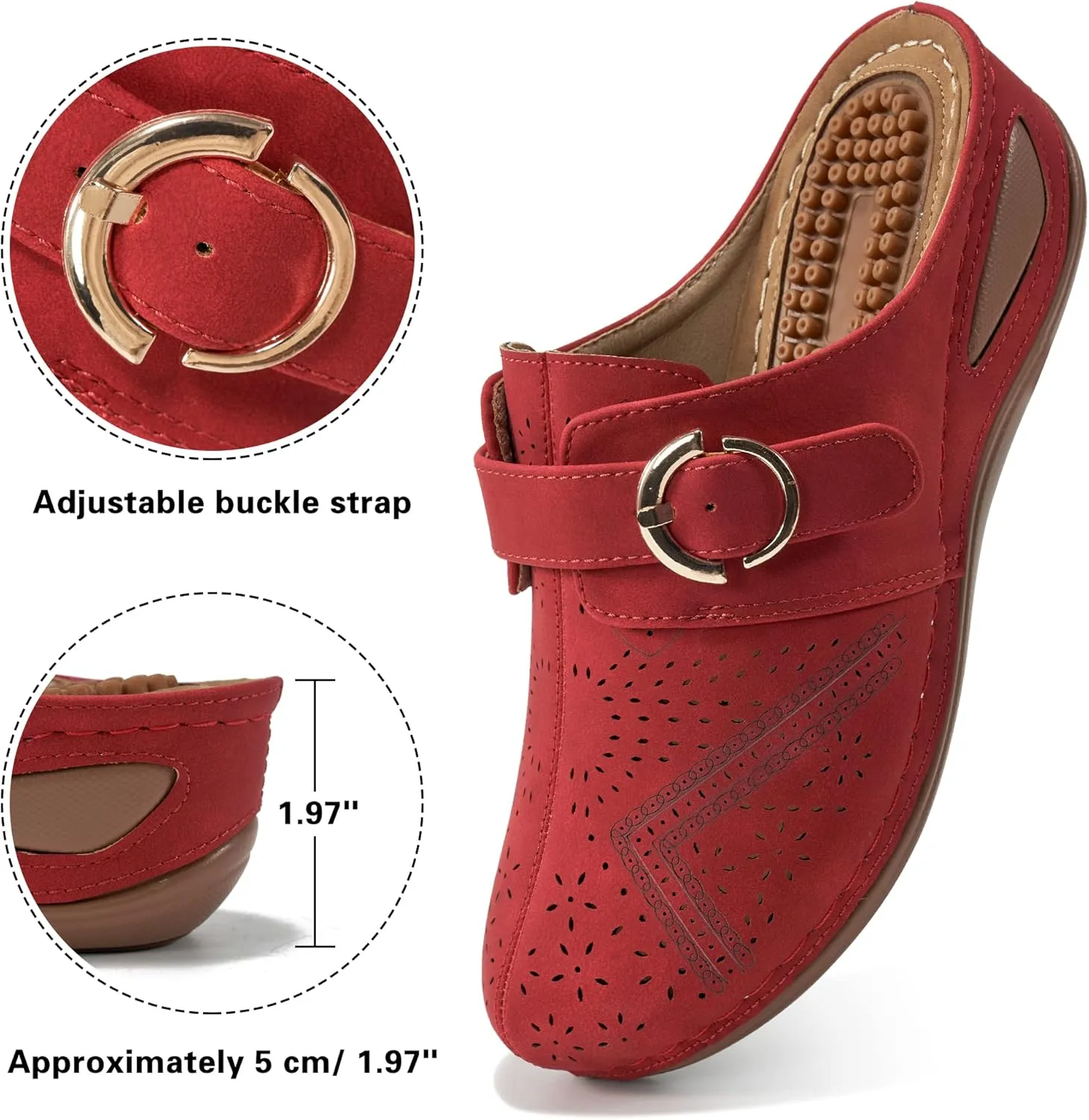 Alicegana Mules for Women Comfort Closed Toe Sandals Summer Slip on Wedge with Adjustable Hook Loop