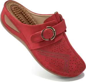 Alicegana Mules for Women Comfort Closed Toe Sandals Summer Slip on Wedge with Adjustable Hook Loop