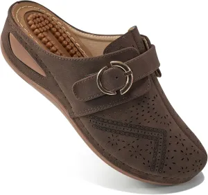 Alicegana Mules for Women Comfort Closed Toe Sandals Summer Slip on Wedge with Adjustable Hook Loop