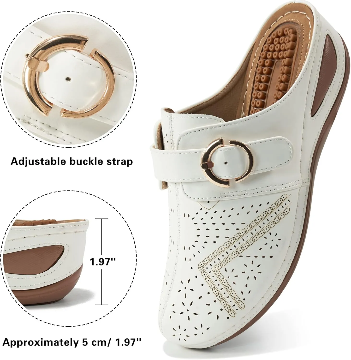 Alicegana Mules for Women Comfort Closed Toe Sandals Summer Slip on Wedge with Adjustable Hook Loop
