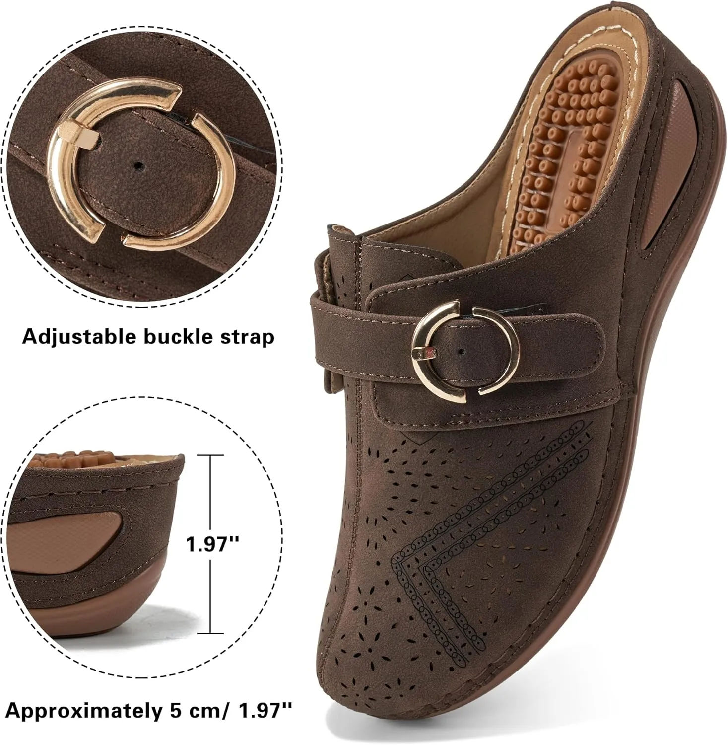 Alicegana Mules for Women Comfort Closed Toe Sandals Summer Slip on Wedge with Adjustable Hook Loop