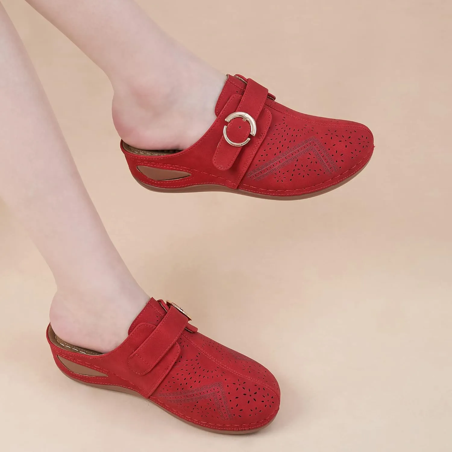 Alicegana Mules for Women Comfort Closed Toe Sandals Summer Slip on Wedge with Adjustable Hook Loop