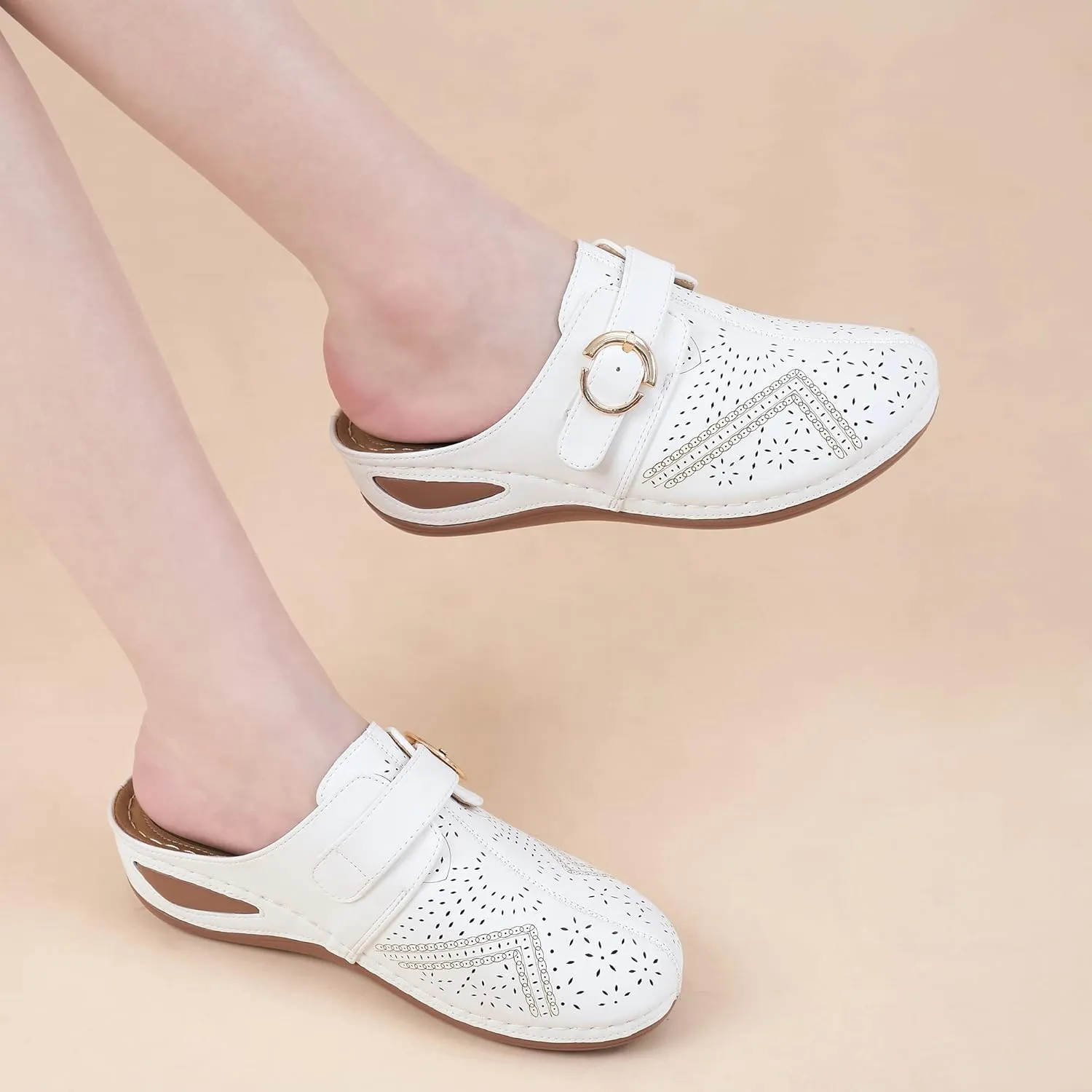 Alicegana Mules for Women Comfort Closed Toe Sandals Summer Slip on Wedge with Adjustable Hook Loop