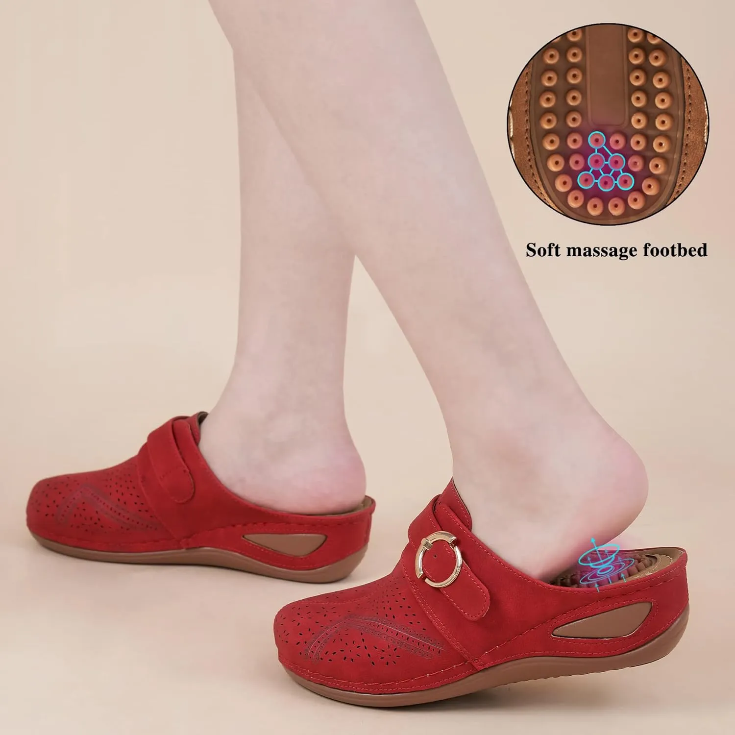Alicegana Mules for Women Comfort Closed Toe Sandals Summer Slip on Wedge with Adjustable Hook Loop