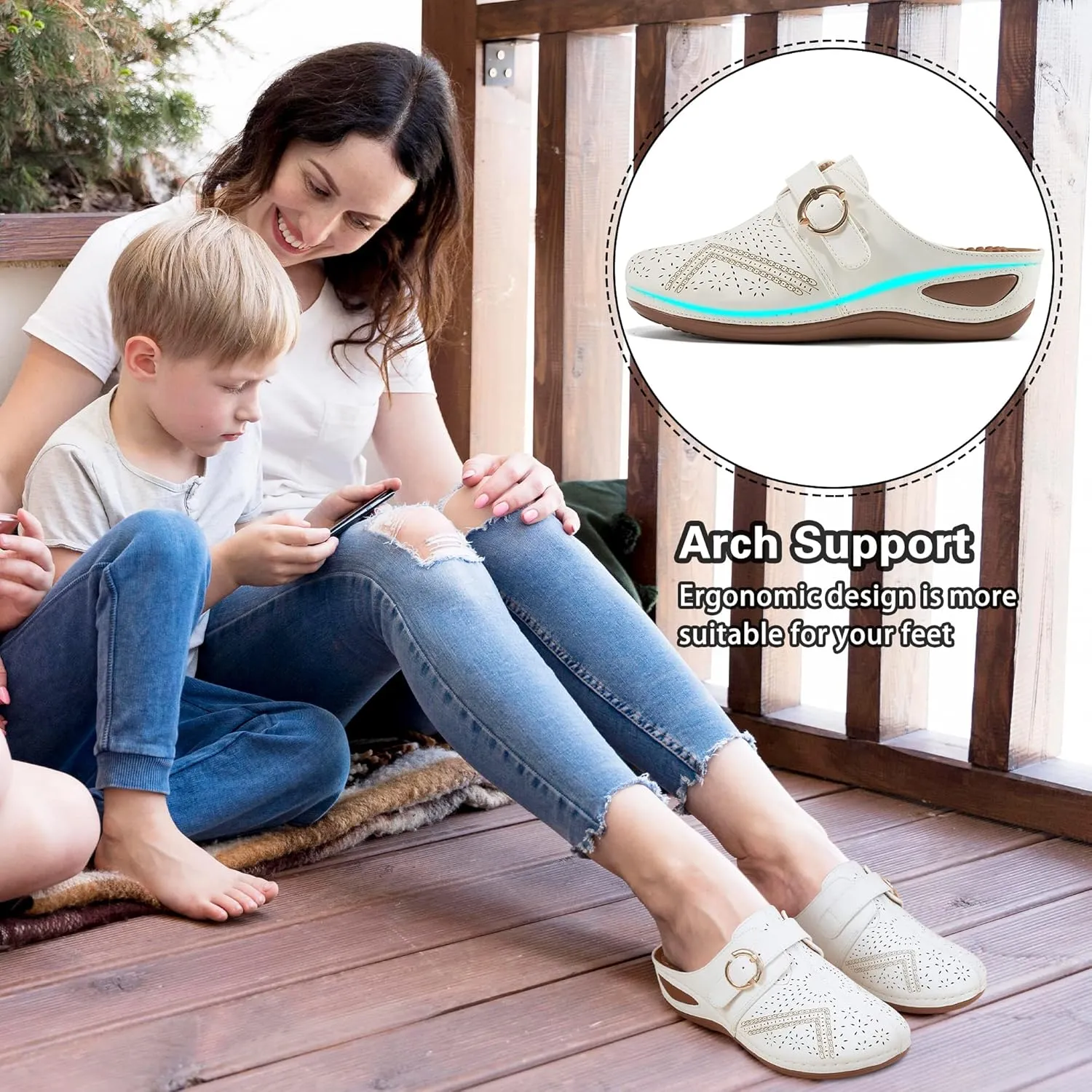 Alicegana Mules for Women Comfort Closed Toe Sandals Summer Slip on Wedge with Adjustable Hook Loop