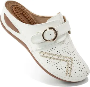 Alicegana Mules for Women Comfort Closed Toe Sandals Summer Slip on Wedge with Adjustable Hook Loop