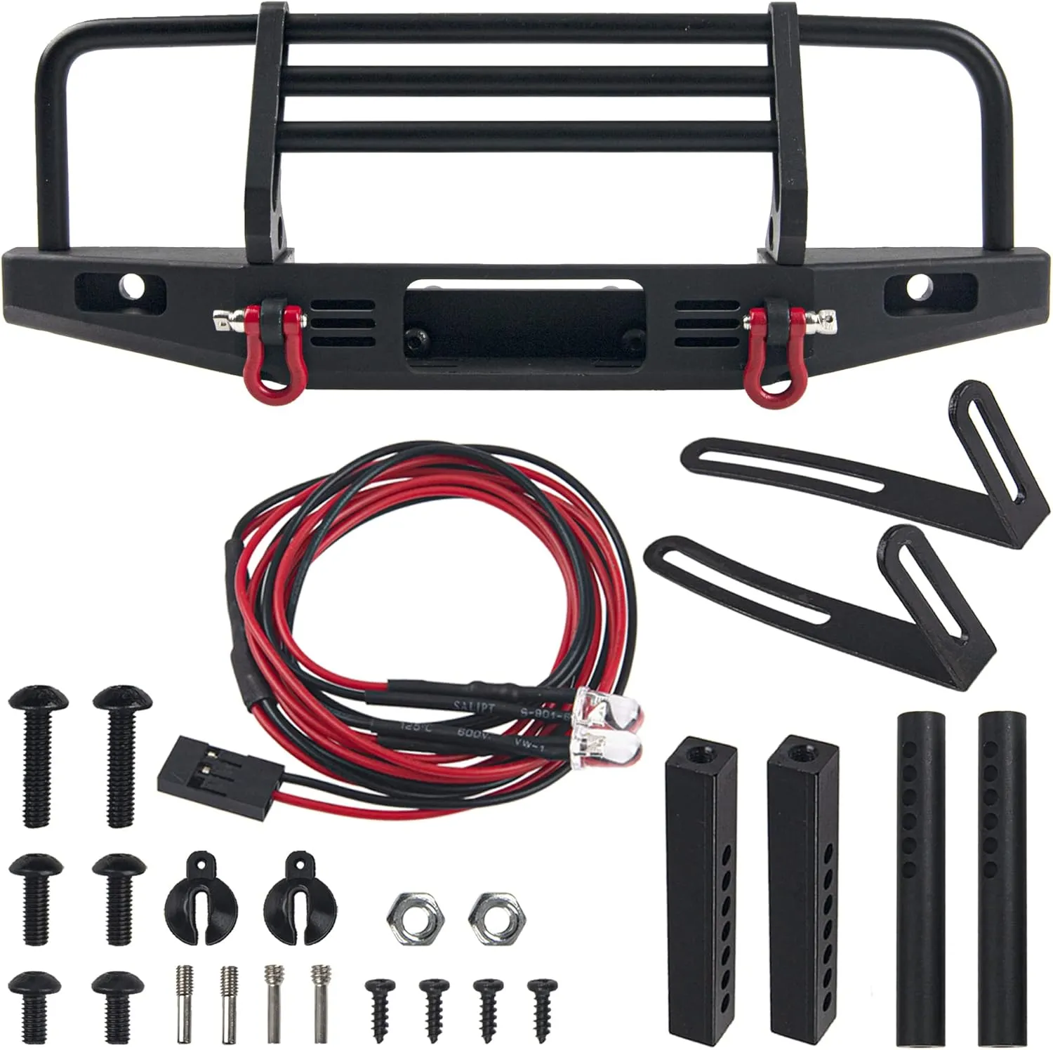 Aluminum Front Bumper with LED Headlights Tow Hook Compatible with Traxxas TRX-4 TRX4 Axial SCX10 SCX10II 90046 90047 1/10 RC Crawler Car