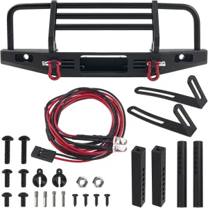 Aluminum Front Bumper with LED Headlights Tow Hook Compatible with Traxxas TRX-4 TRX4 Axial SCX10 SCX10II 90046 90047 1/10 RC Crawler Car