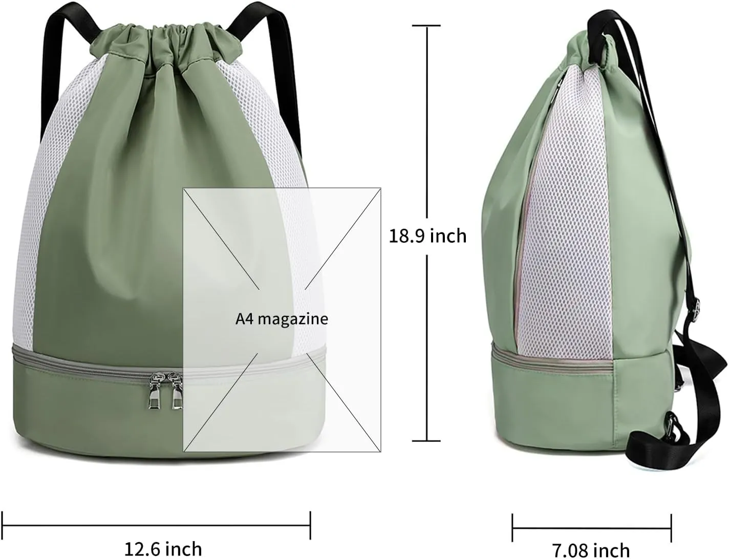 ALUSBELL Large Drawstring Backpack Sports Gym Sackpack Basketball Bag String Bag Cinch Beach Swim Bag for Women Men,Green