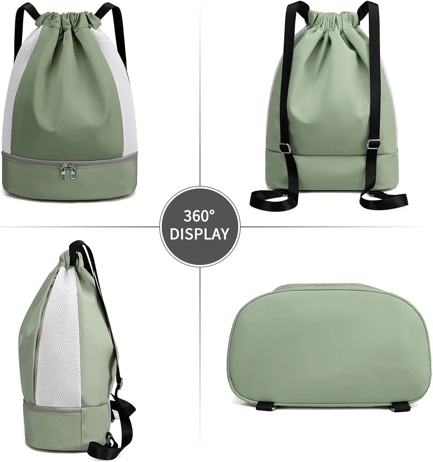 ALUSBELL Large Drawstring Backpack Sports Gym Sackpack Basketball Bag String Bag Cinch Beach Swim Bag for Women Men,Green