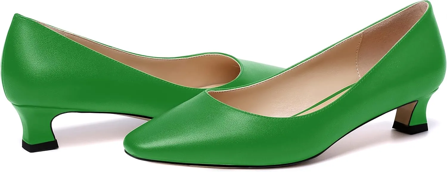 AMBELIGHT Womens Square Toe Solid Matte Office Casual Slip On Kitten Low Heel Pumps Shoes 1.5 Inch