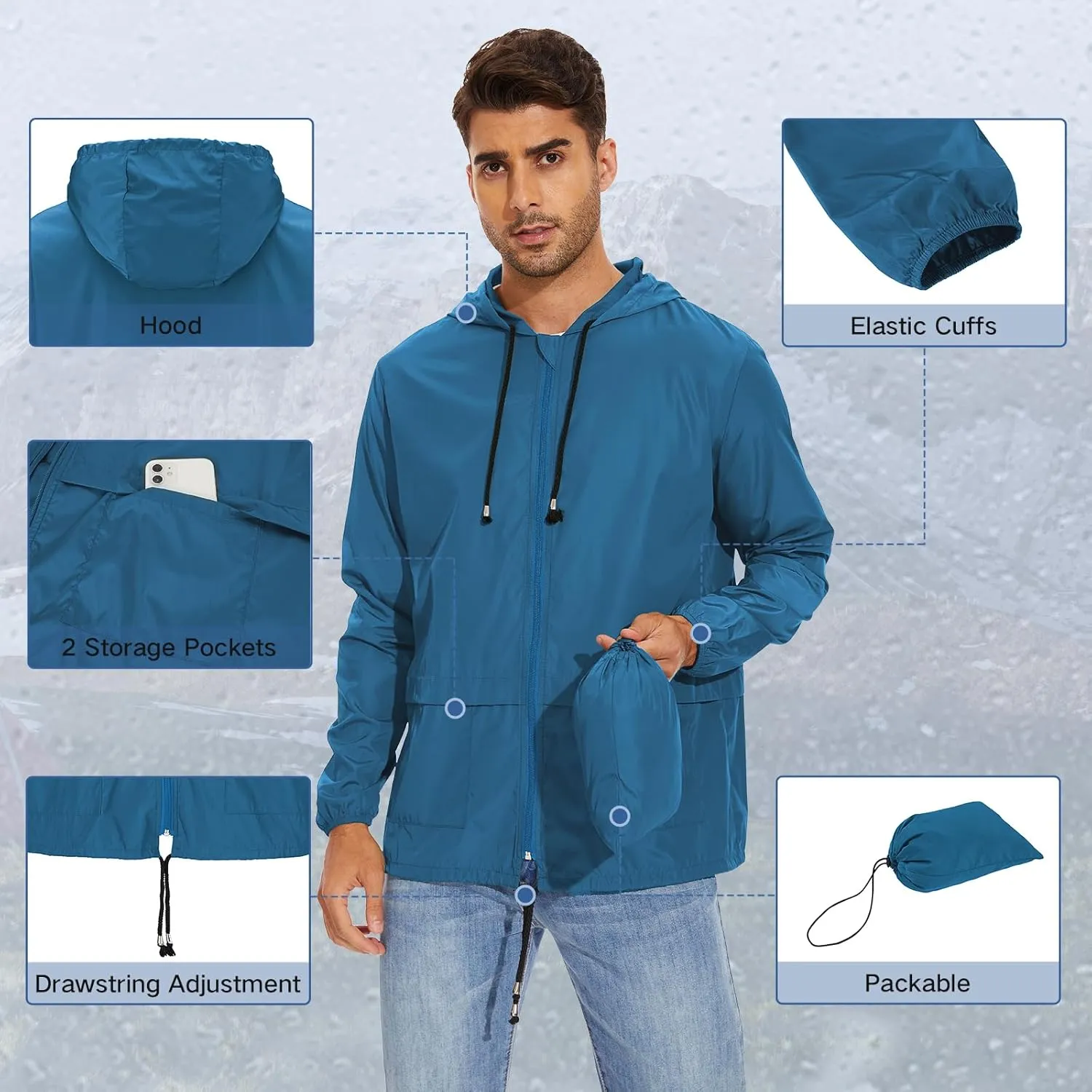 American Trends Raincoat for Men Waterproof with Hood Mens Rain Jacket Windbreaker Jackets Rain Coat