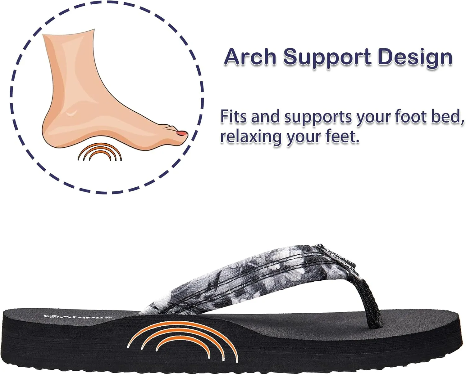Ampeo Women's Arch Support Flip Flops Comfortable Casual Summer Beach Thong Sandals