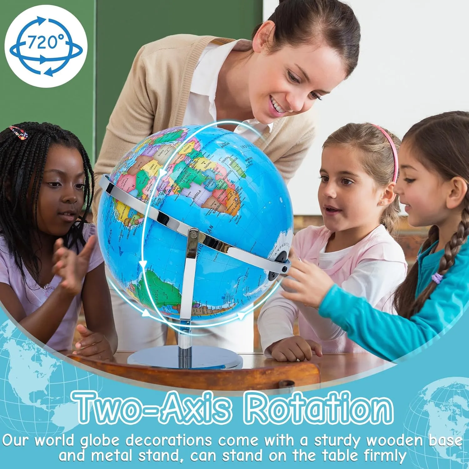 Amylove 13'' Illuminated World Globe with Stand 720°/360° Rotation Rewritable Light Up Globe for Kid World Map for Interactive Learning Light with Base Lamp LED Decor(Metal,Practical)