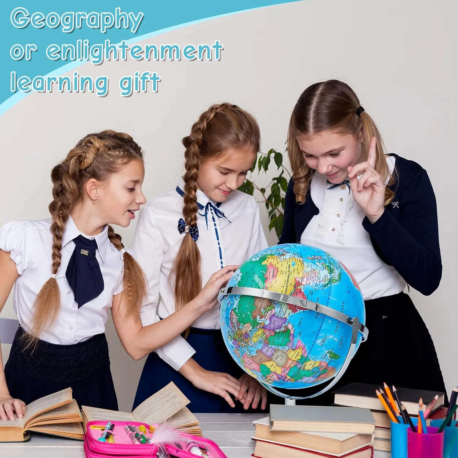 Amylove 13'' Illuminated World Globe with Stand 720°/360° Rotation Rewritable Light Up Globe for Kid World Map for Interactive Learning Light with Base Lamp LED Decor(Metal,Practical)