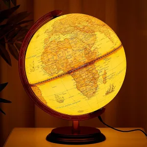 Amylove 13'' Illuminated World Globe with Stand 720°/360° Rotation Rewritable Light Up Globe for Kid World Map for Interactive Learning Light with Base Lamp LED Decor(Wood,Vintage)