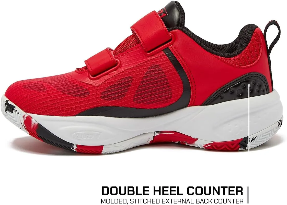 AND1 Revel Low Girls & Boys Basketball Shoes Kids with Hook and Loop Closure, Little Kid 11 to Big Kid 7 Kids Basketball Sneakers Boys