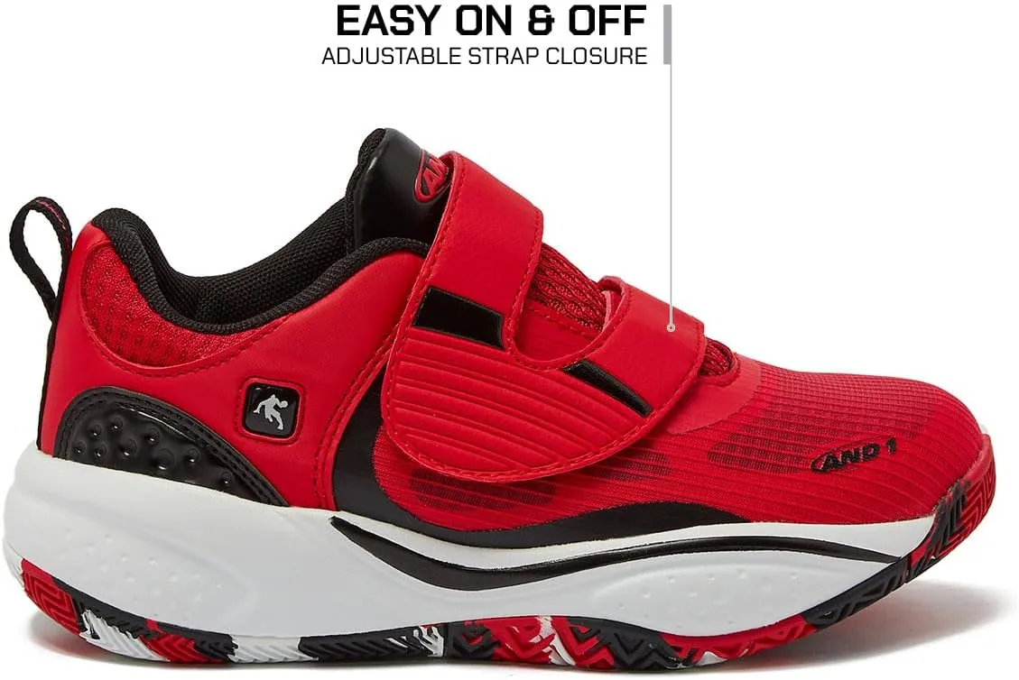 AND1 Revel Low Girls & Boys Basketball Shoes Kids with Hook and Loop Closure, Little Kid 11 to Big Kid 7 Kids Basketball Sneakers Boys