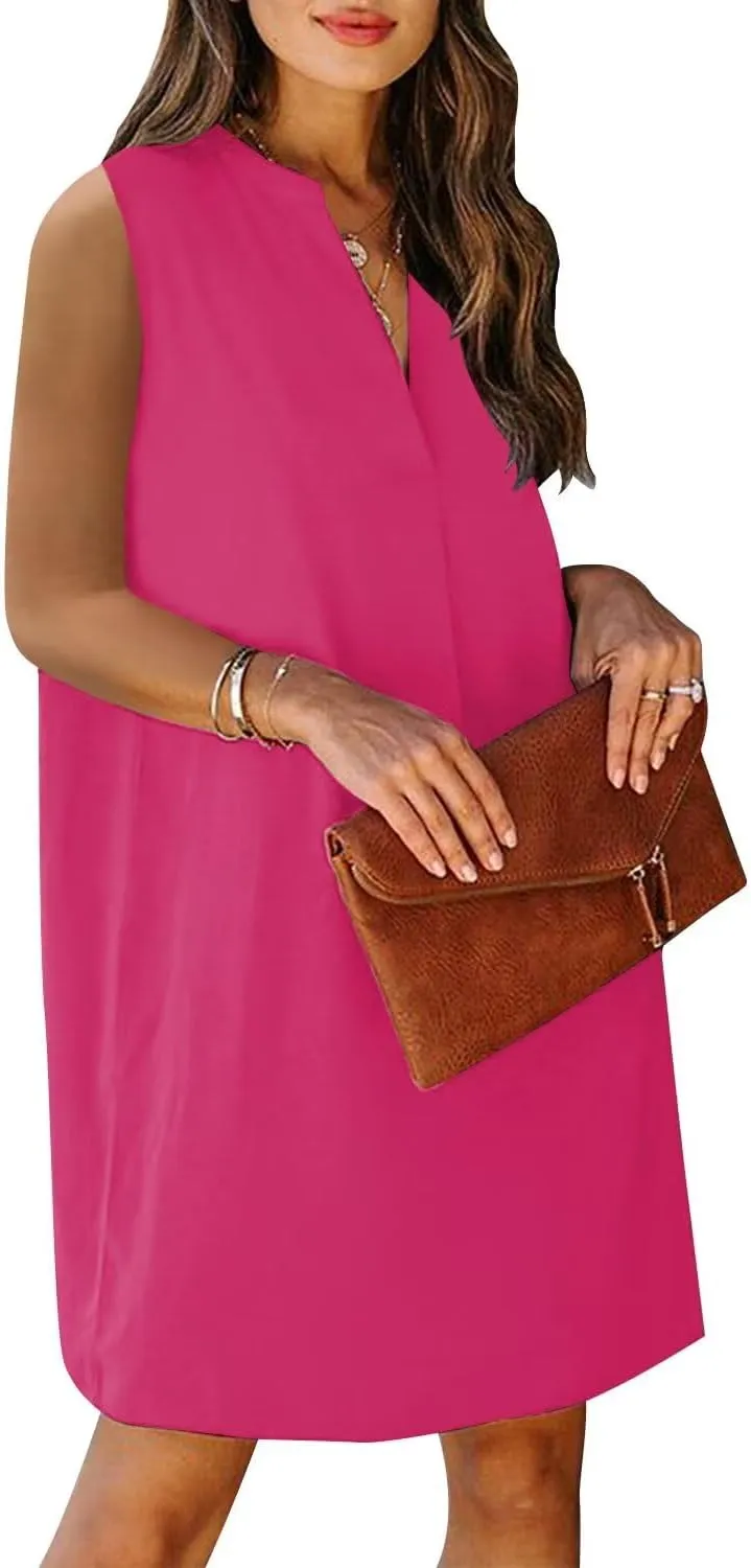 ANFTFH Women's Sleeveless Dresses 2025 V Neck Casual Trendy Dresses（S-2XL）