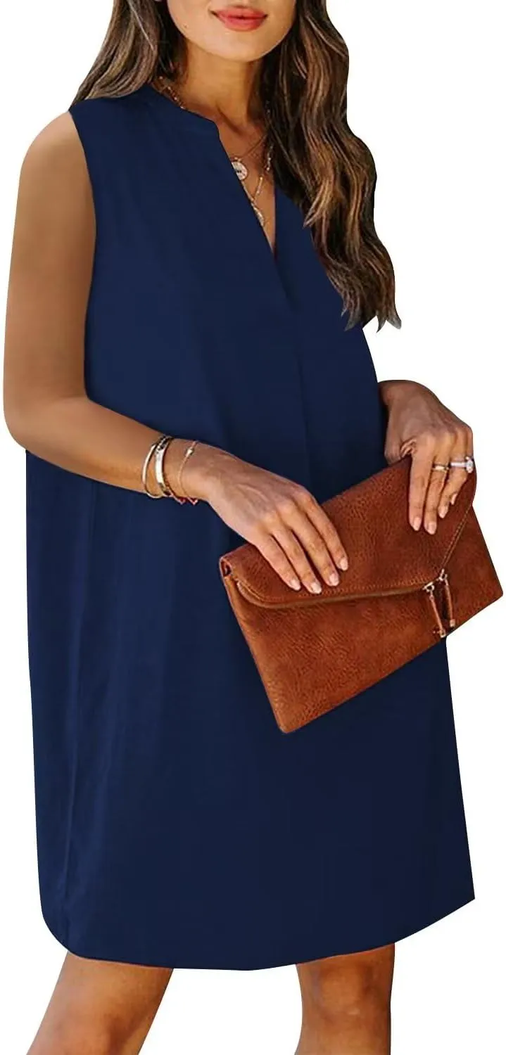 ANFTFH Women's Sleeveless Dresses 2025 V Neck Casual Trendy Dresses（S-2XL）