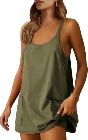 ANRABESS Women Athletic Dress Summer Tennis Workout Active Sports Mini Romper Dress Built in Shorts Travel Vacation Clothes
