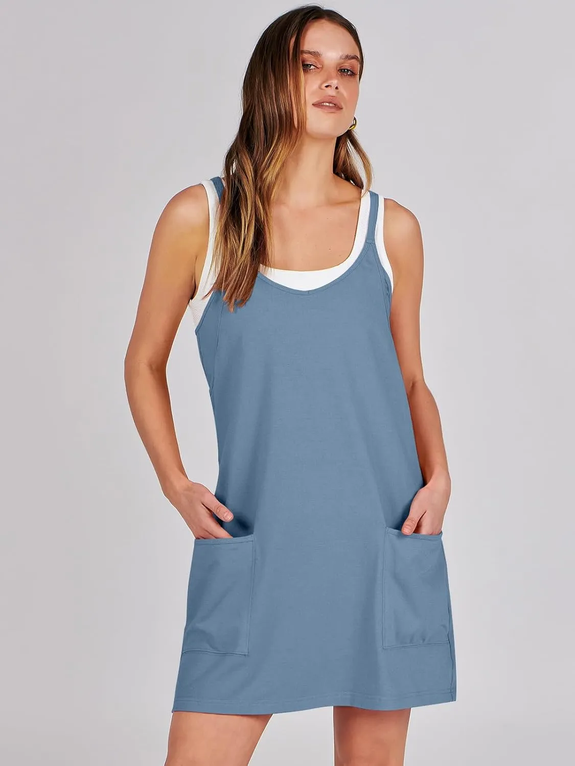ANRABESS Women Athletic Dress Summer Tennis Workout Active Sports Mini Romper Dress Built in Shorts Travel Vacation Clothes