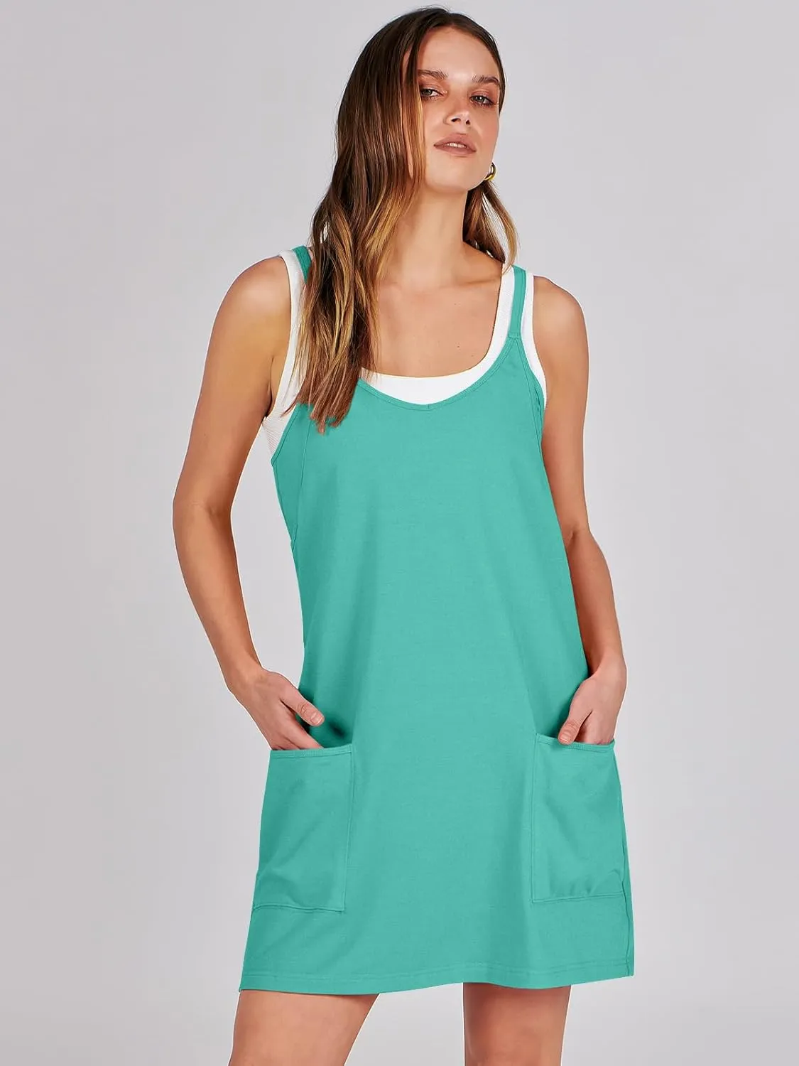 ANRABESS Women Athletic Dress Summer Tennis Workout Active Sports Mini Romper Dress Built in Shorts Travel Vacation Clothes