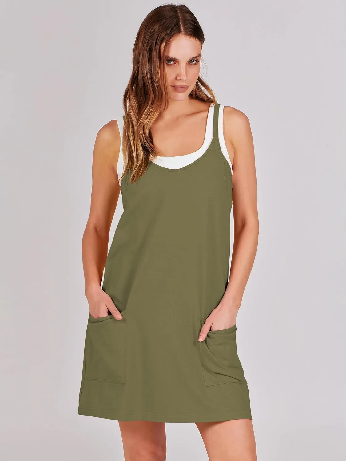 ANRABESS Women Athletic Dress Summer Tennis Workout Active Sports Mini Romper Dress Built in Shorts Travel Vacation Clothes