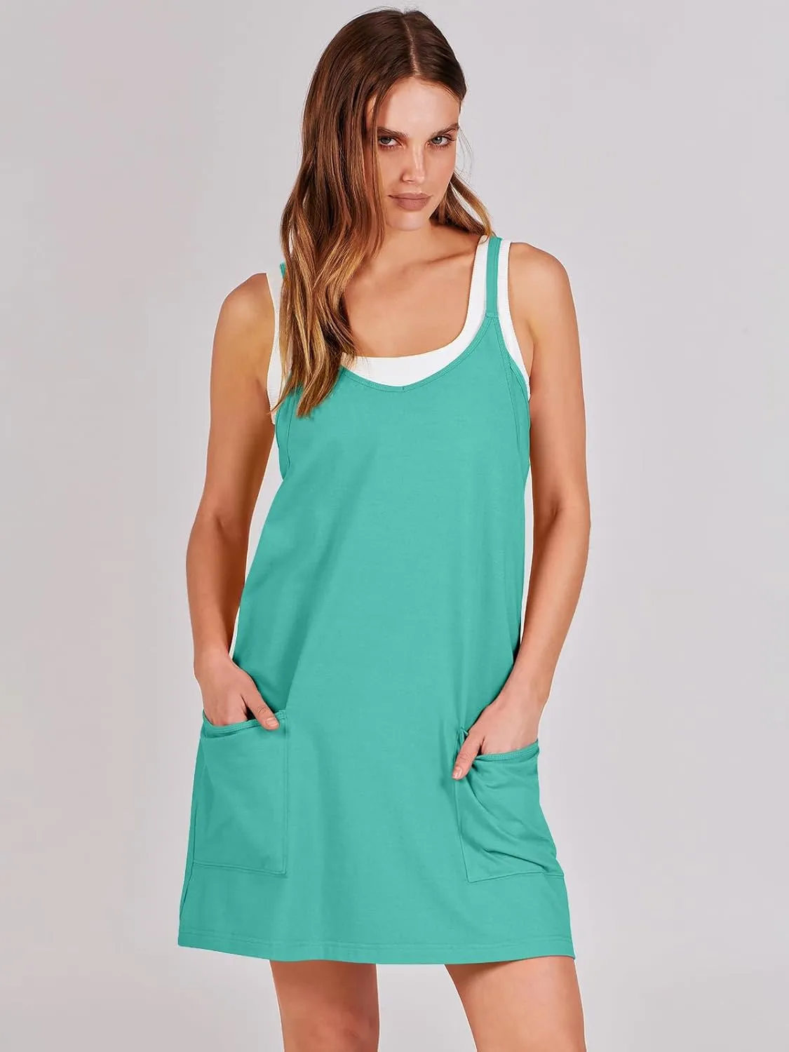 ANRABESS Women Athletic Dress Summer Tennis Workout Active Sports Mini Romper Dress Built in Shorts Travel Vacation Clothes