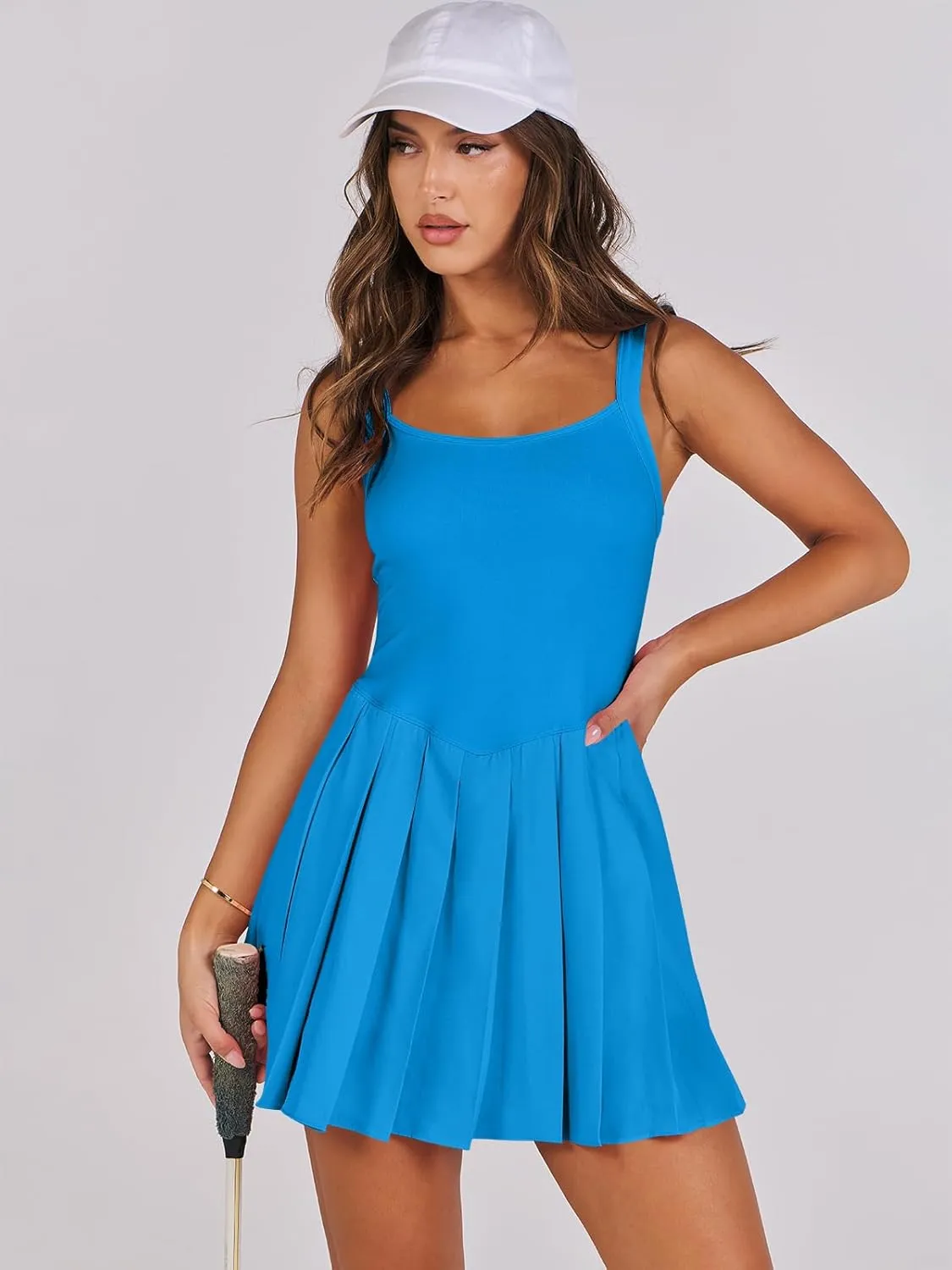 ANRABESS Women's Tennis Athletic Pleated Summer Mini Dress 2025 Golf Workout Build in Shorts Casual Romper Short Sundress