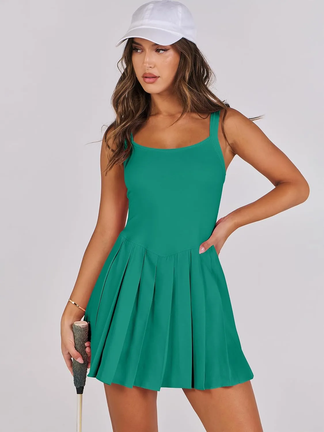 ANRABESS Women's Tennis Athletic Pleated Summer Mini Dress 2025 Golf Workout Build in Shorts Casual Romper Short Sundress