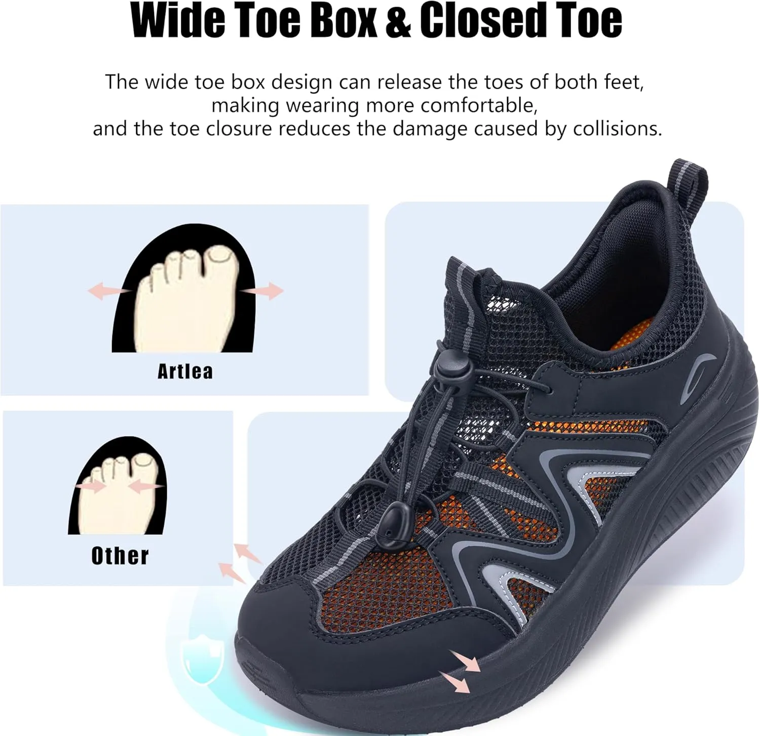 Artlea Wide Toe Box Shoes Women Walking Shoes Arch Support Plantar Fasciitis Orthotic Sneakers Slip On Running Tennis Shoes