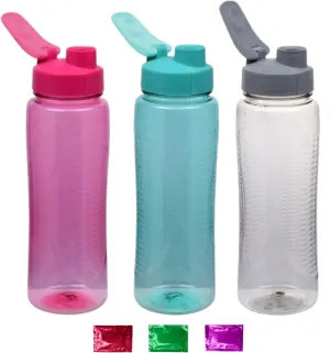 Assorted Plastic Water Bottles with Flip Top Lids 24 Oz, BPA Free Reusable Sports Water Tumblers for Travel School Gym Hiking Office Outdoor Activities 3 Packs w/Snoep in Beperkte Oplage