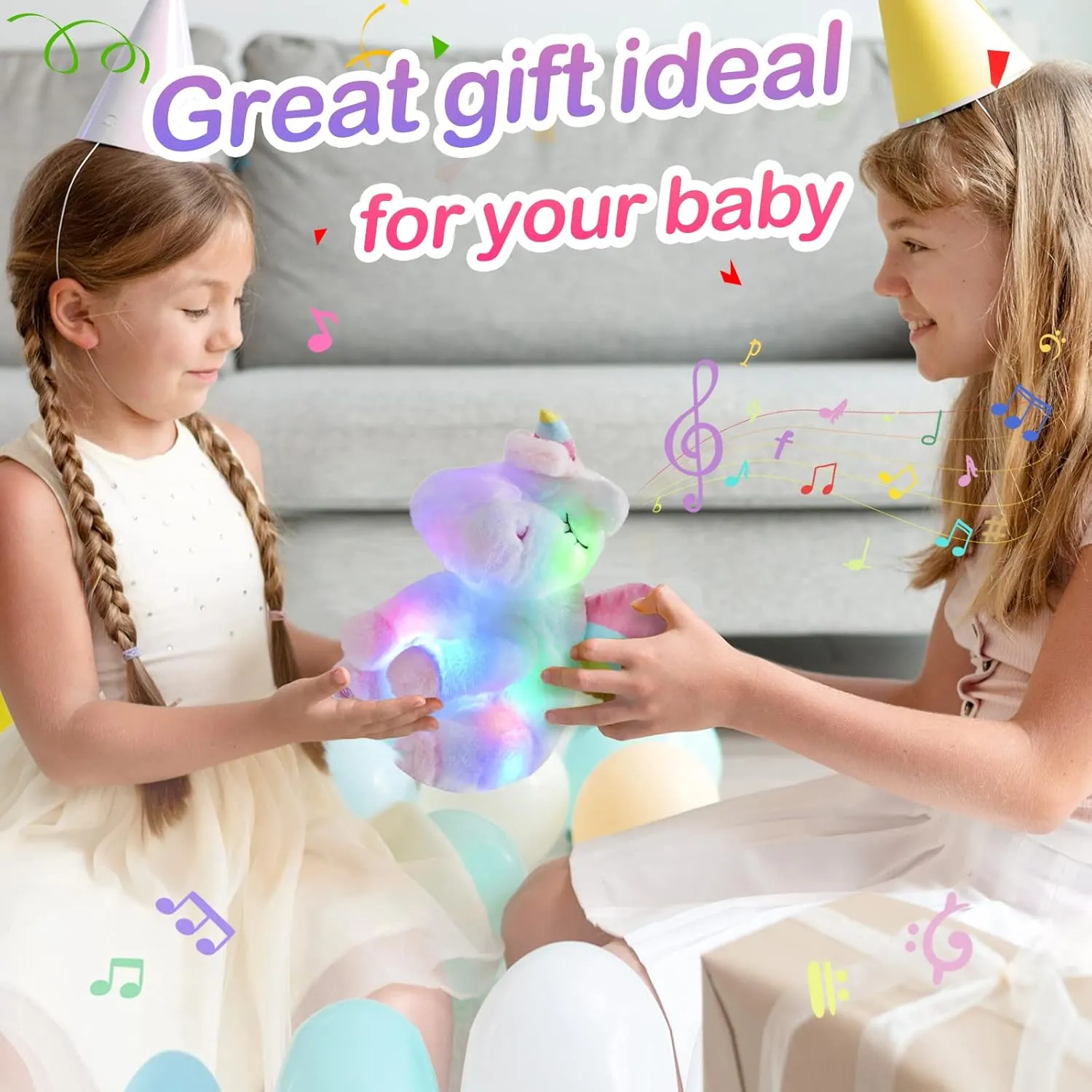 Athoinsu Musical Light up Unicorn Stuffed Animal Soft Furry Plush Toy with LED Night Lights Children's Day Birthday Gifts for Kids Toddler Girls,12''
