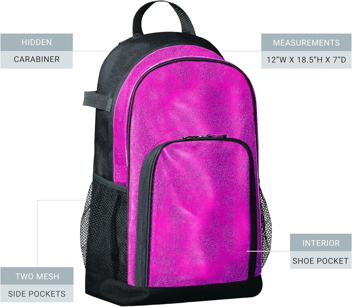 Augusta Sportswear Backpack, Pink Glitter/Black, One Size