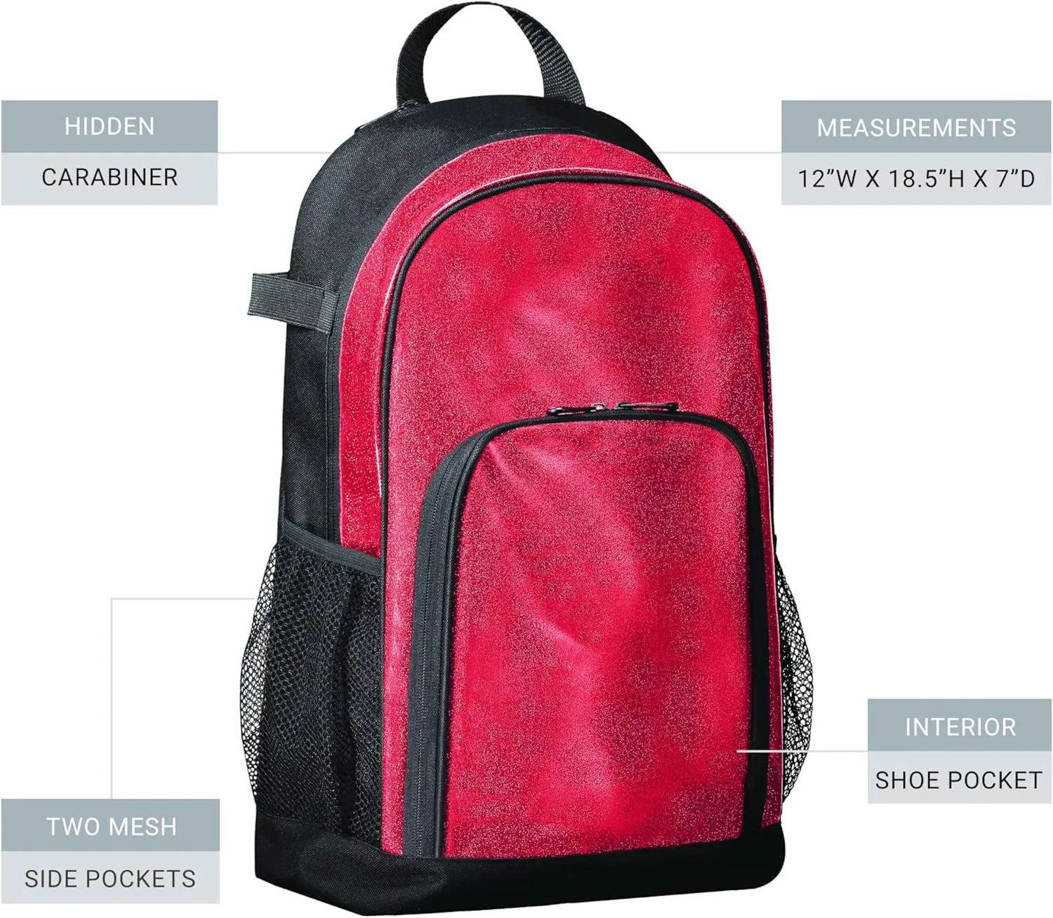 Augusta Sportswear Backpack, Red Glitter/Black, One Size