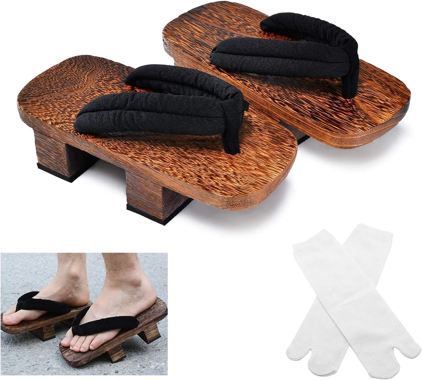 Azumasun Japanese Wooden Clogs with Tabi Socks For Men Women