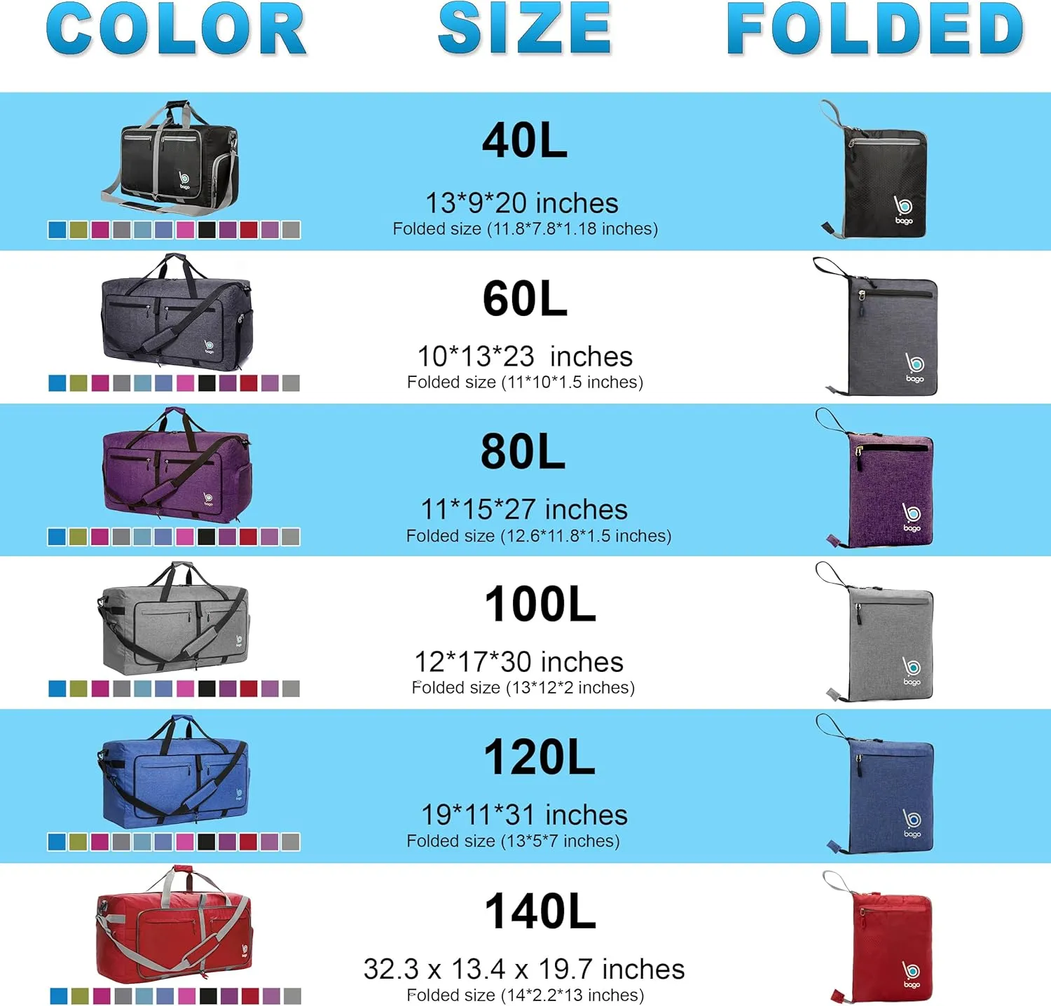 Bago Large Foldable Duffel Bags for Traveling Women & Men - 80L Packable Duffle Bag for Travel with Shoe Compartment - Water Repellant, Heavy Duty, Lightweight Folding & Collapsible (SnowGray)