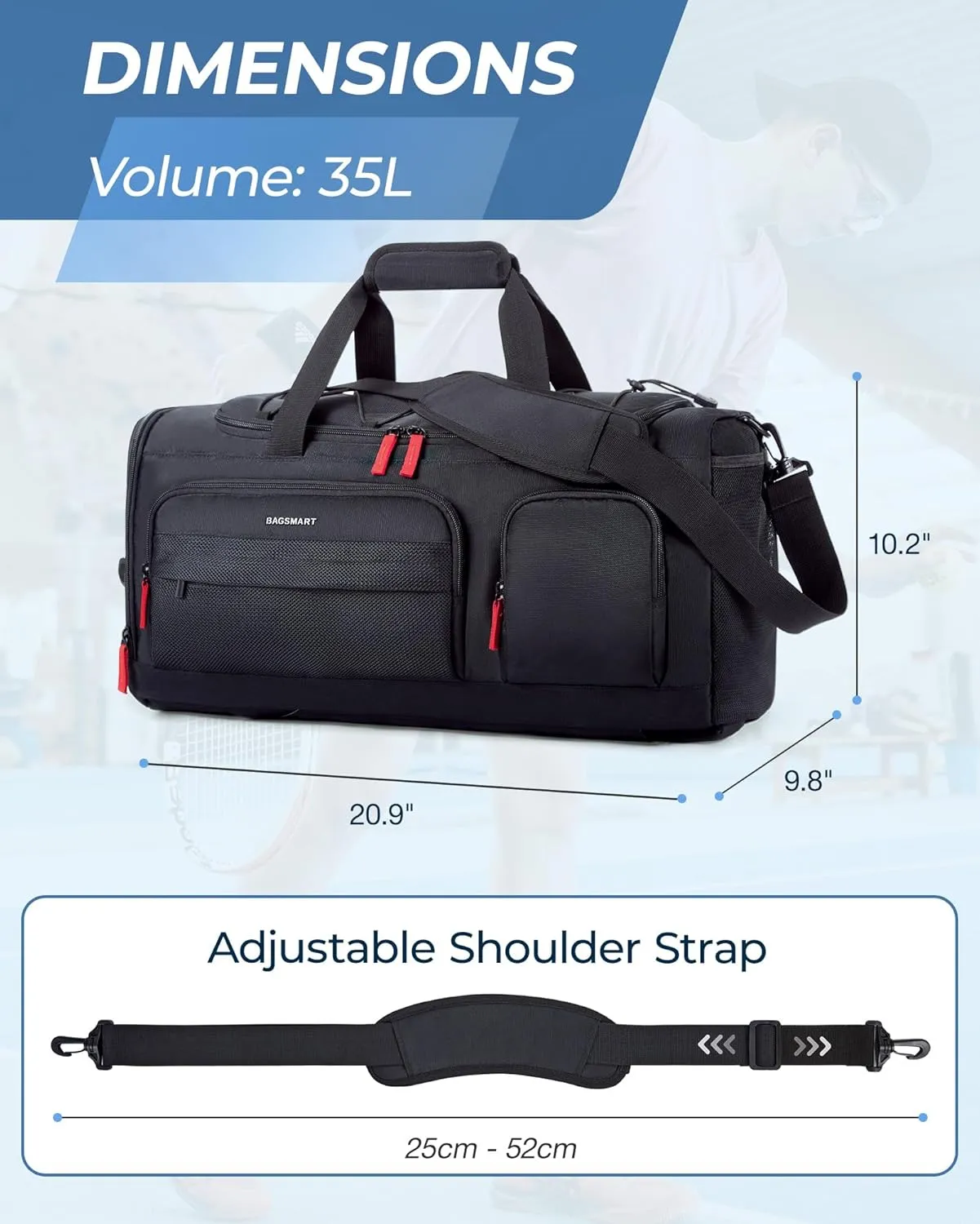 BAGSMART Gym Bag for Men&Women, 35L Sports Travel Duffel Bag with Shoe Laptop Compartment，Anti-Theft Carry On Weekender Bag for Airplane,Workout Overnight Backpack for Hiking,Khaki